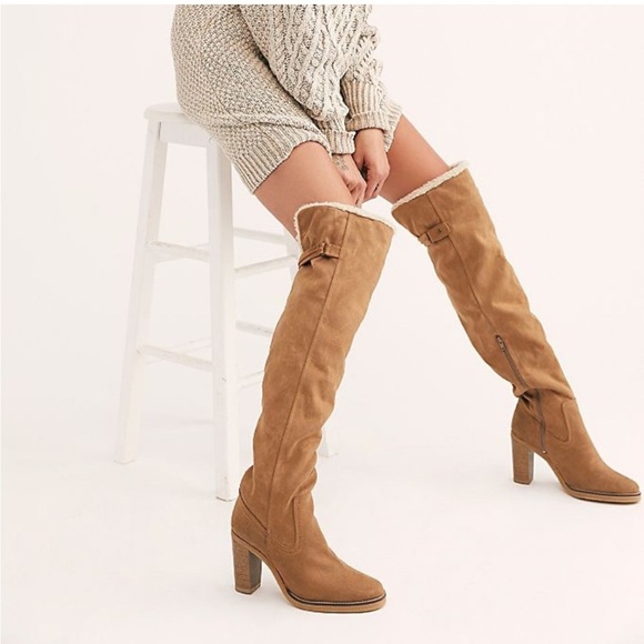 Free People Vegan Blake Heeled Tall Boots faux leather Sherpa shearling boho 41 - Picture 1 of 15